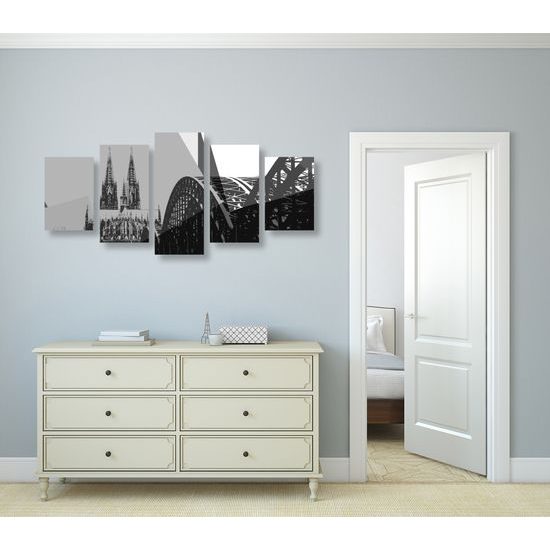 5-dielny obraz Kolínsky most v čiernobielom prevedení