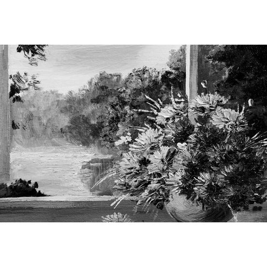 Obraz vintage kytica v čiernobielom prevedení