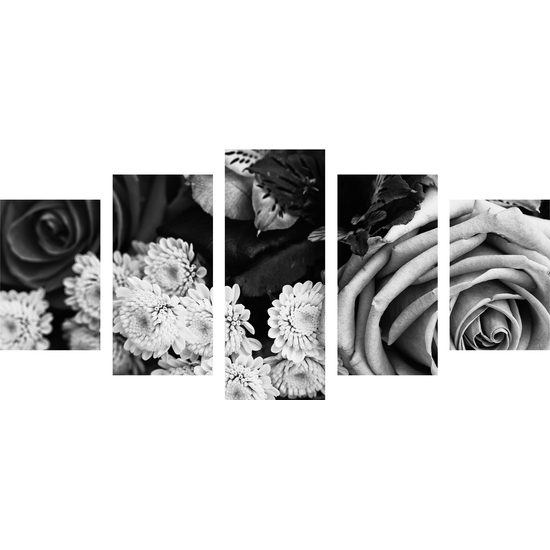 5-dielny obraz nádherná sviatočná kytica v čiernobielom prevedení