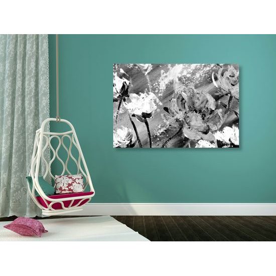 Obraz čiernobiela maľba kvetov