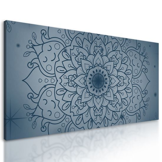 Obraz tmavomodrá Mandala na šedom pozadí