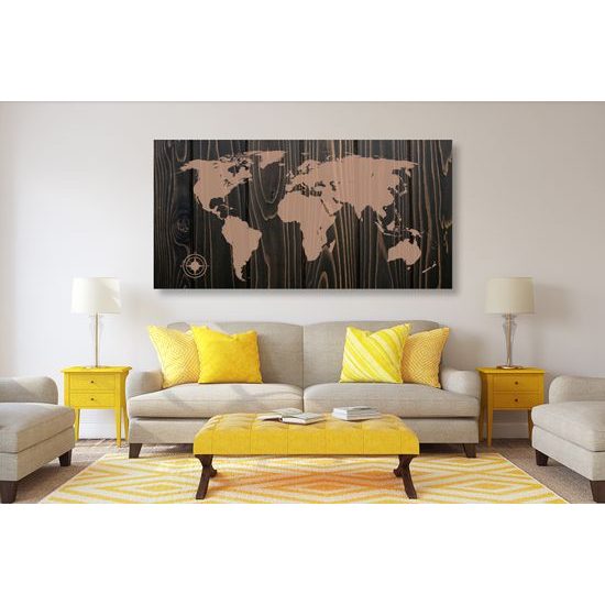Obraz mapa sveta na dreve v luxusnom prevedení
