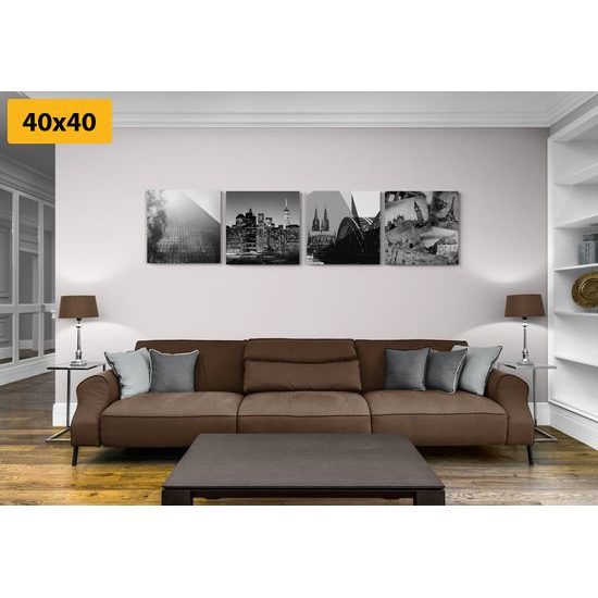 Set obrazov mestá v čiernobielom prevedení