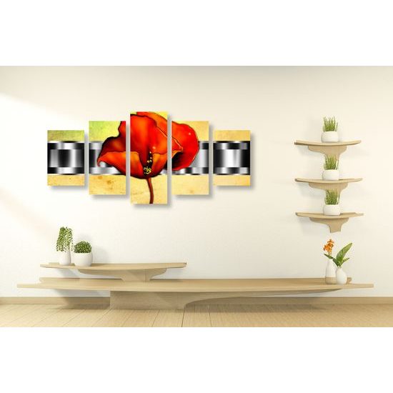 5-dielny obraz vintage vlčí mak