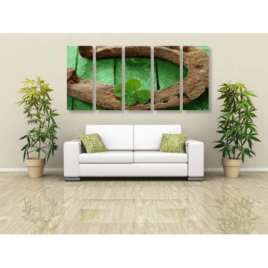 5-dielny obraz zátišie tvorené podkovou a štvorlístkom