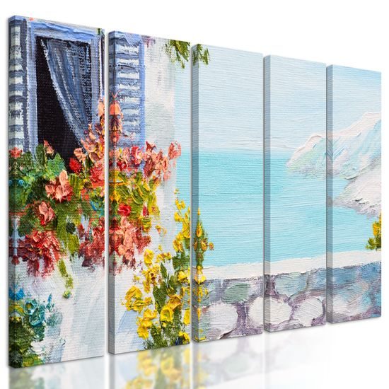 5-dielny obraz maľované Santoríni