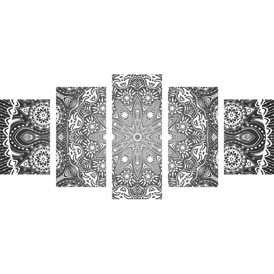 5-dielny obraz čiernobiela luxusná Mandala