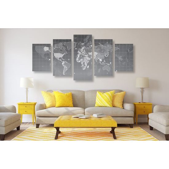 5-dielny obraz mapa sveta v modernom prevedení