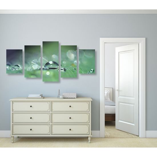 5-dielny obraz detail zameraný na kvapku rosy