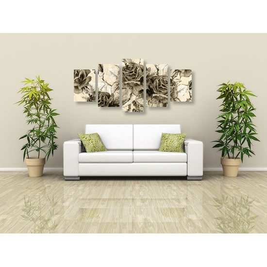 5-dielny obraz divé ruže v sépiovom prevedení