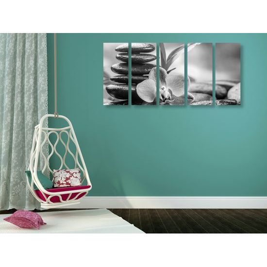 5-dielny obraz čiernobiele wellnes kamene v srdci prírody