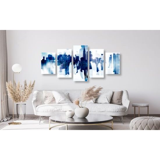 5-dielny obraz odrazy ľudí v rušnom meste