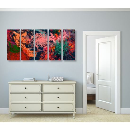 5-dielny obraz džungla v abstraktnom prevedení