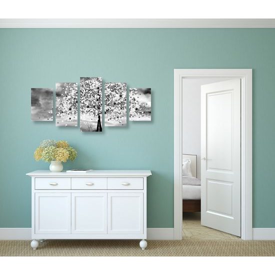 5-dielny obraz krásy japonskej prírody v čiernobielom prevedení