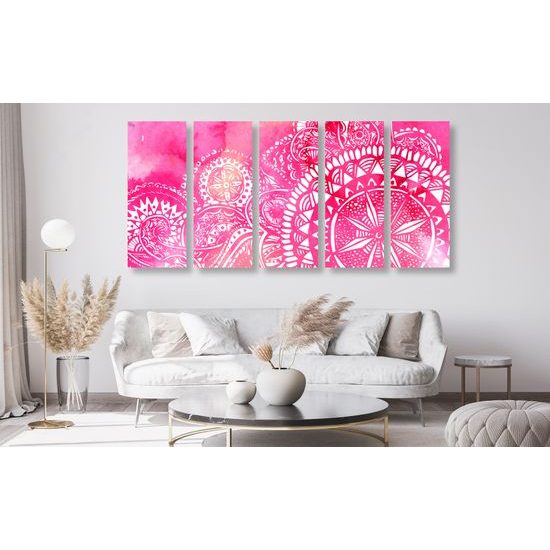 5-dielny obraz Mandala v ružovom prevedení