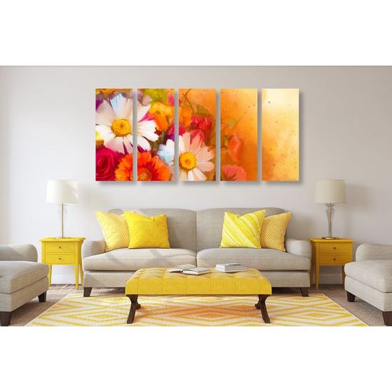 5-dielny obraz umelecká maľba pole plné nádherných kvetov