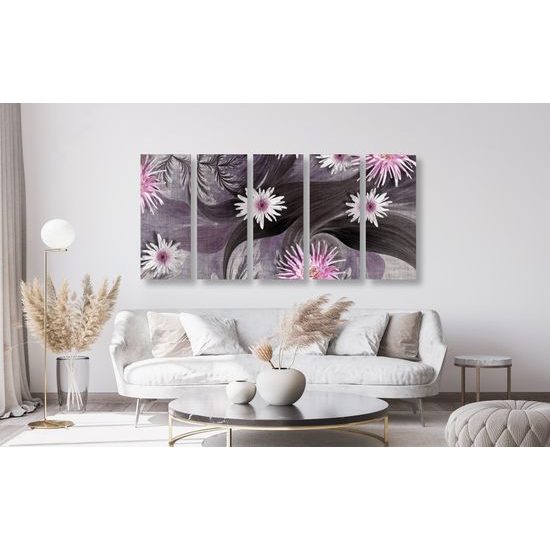 5-dielny obraz nádherné kvety s tajomným pozadím