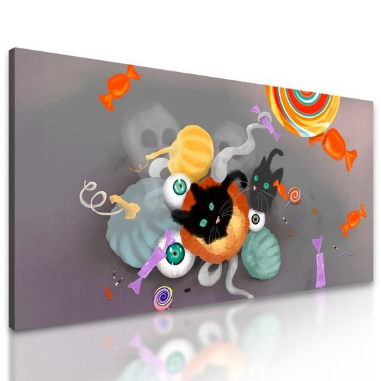 Obraz halloweenske sladkosti s čiernou mačkou