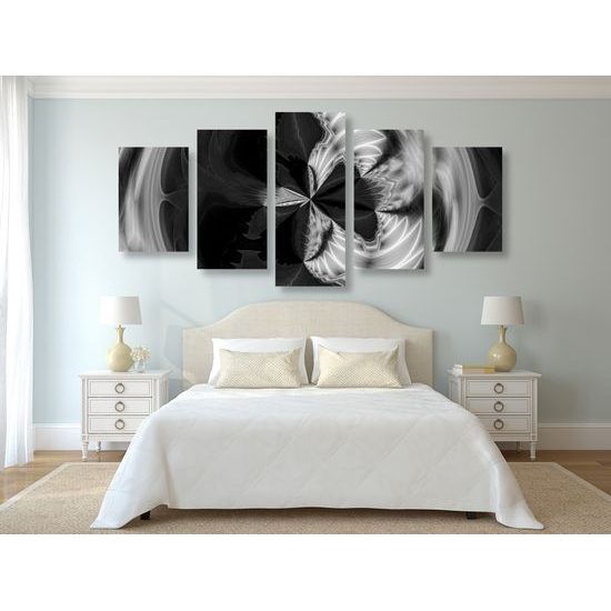 5-dielny obraz krásy abstraktných tvarov v čiernobielom prevedení