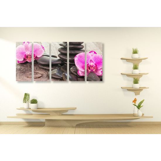 5-dielny obraz drevené upokojujúce zátišie