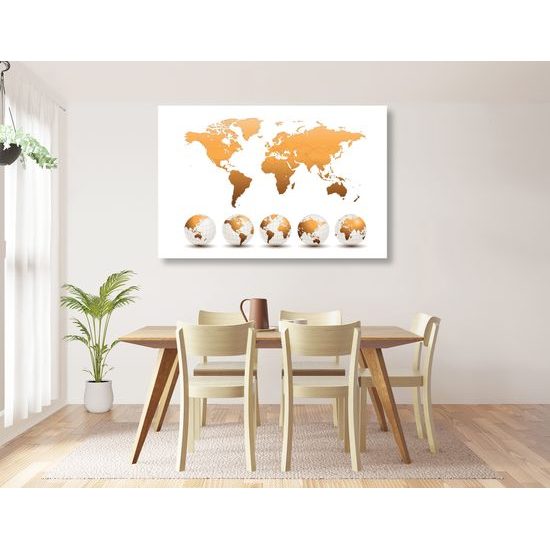 Obraz na korku oranžová mapa s glóbusmi