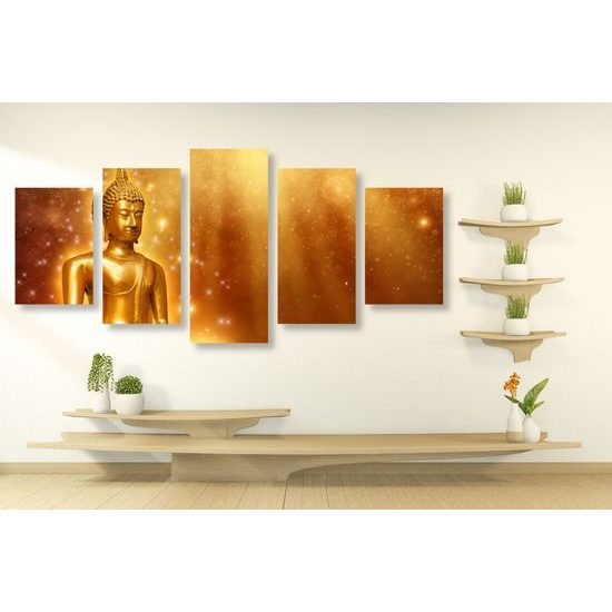 5-dielny obraz Buddha pri lotosových kvetoch