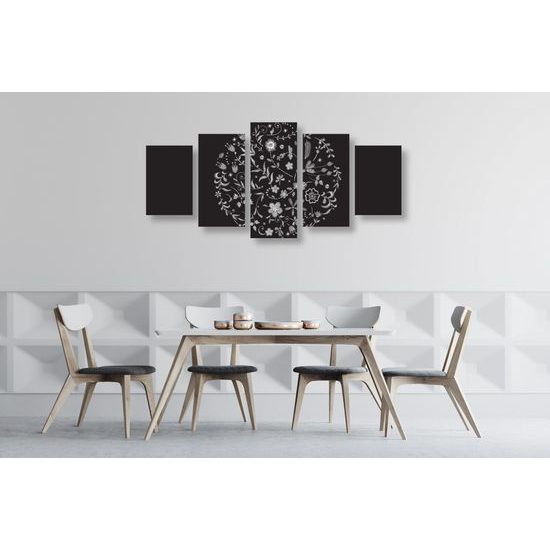 5-dielny obraz jemné kvety s folklórnym motívom