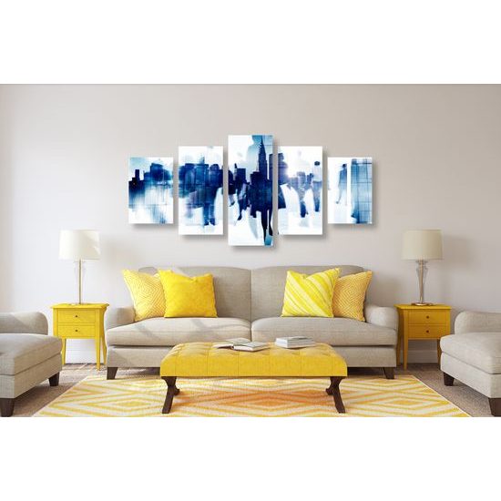 5-dielny obraz odrazy ľudí v rušnom meste