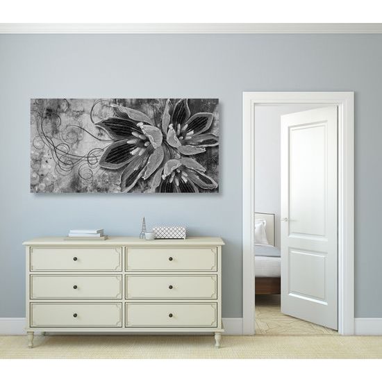 Obraz abstraktný kvet v čiernobielom prevedení