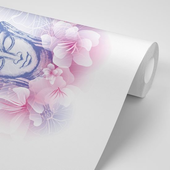 Samolepiaca tapeta pokojný Budha s kvetmi čerešne