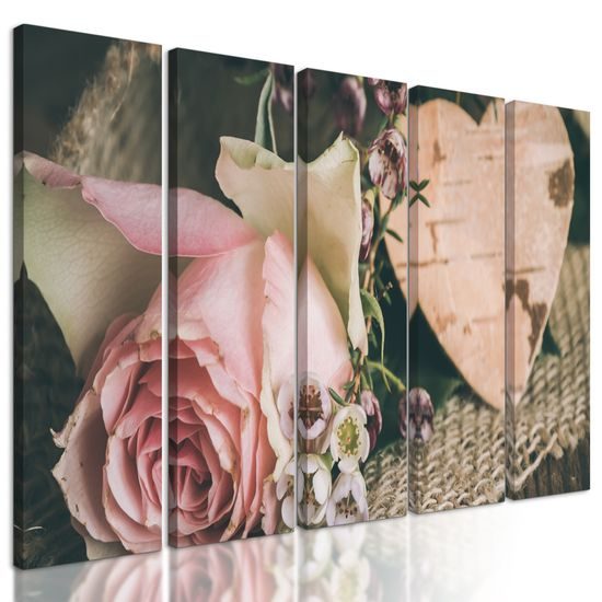 5-dielny obraz zátišie s ružou a srdiečkom