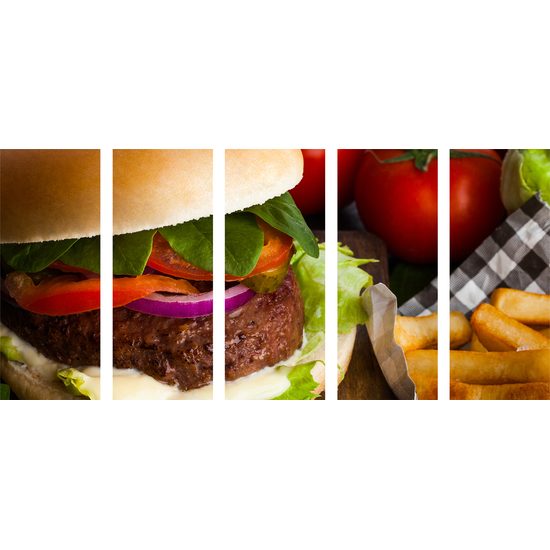 5-dielny obraz štavnatý hamburger