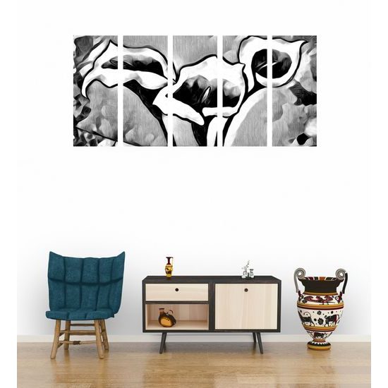 5-dielny obraz dychberúce etno kaly v čiernobielom prevedení