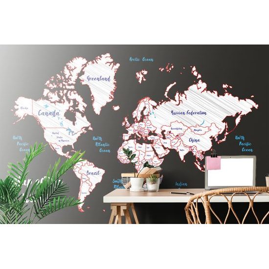 Samolepiaca tapeta moderná mapa v bielo-červenom prevedení