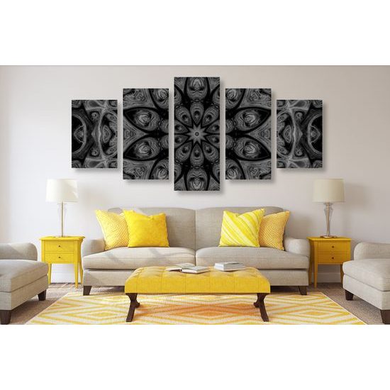 5-dielny obraz jemná mandala v čiernobielom prevedení