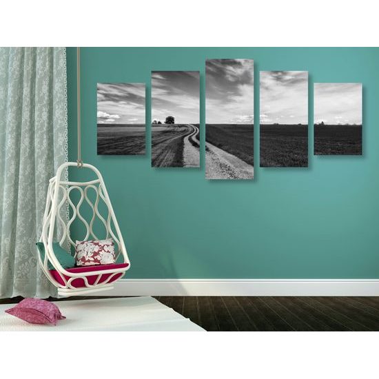 5-dielny obraz nádherná krajina v čiernobielom prevedení