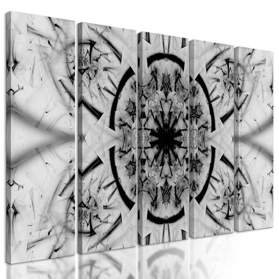 5-dielny obraz futuristická Mandala v čiernobielom prevedení