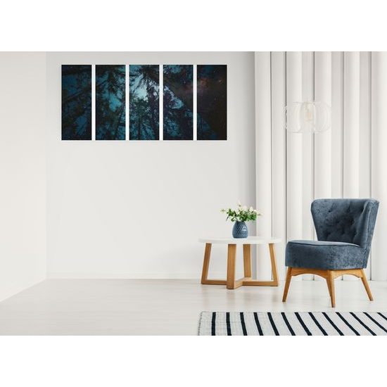 5-dielny obraz obloha medzi korunami stromov