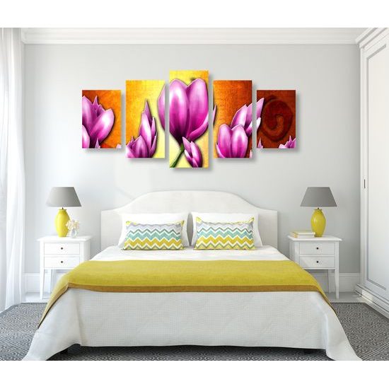 5-dielny obraz ružové vintage kvety