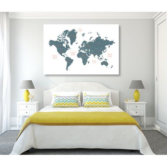 Obraz na korku mapa sveta v prehľadnom prevedení