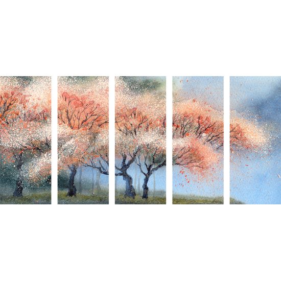 5-dielny obraz nádherné kvitnúce stromy