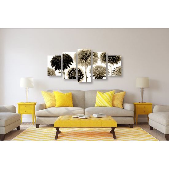 5-dielny obraz nádherné dálie v sépiovom prevedení