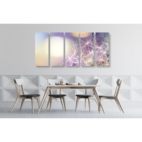 5-dielny obraz krása rozkvitnutej púpavy v zaujímavom prevedení