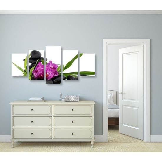 5-dielny obraz krásny kvet orchidei v SPA zátiší