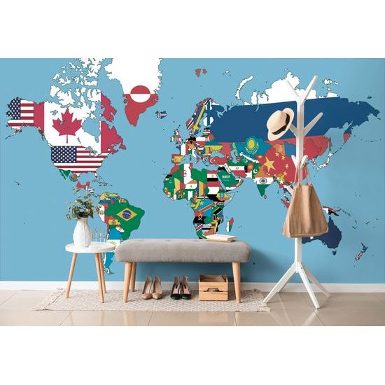 Samolepiaca tapeta mapa vlajky krajín