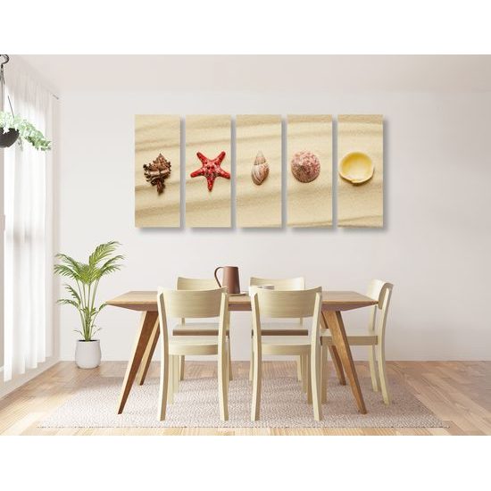 5-dielny obraz zátišie z mušlí na pláži