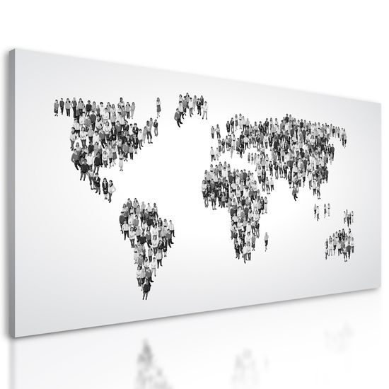 Obraz mapa tvorená ľudmi v čiernobielom prevedení