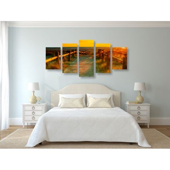 5-dielny obraz západ slnka na Kalifornskej pláži