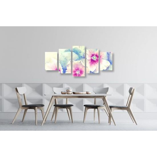5-dielny obraz pôvabné akvarelové kvety