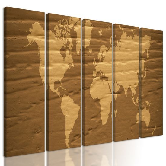 5-deilny obraz nádherná mapa sveta v hnedom prevedení